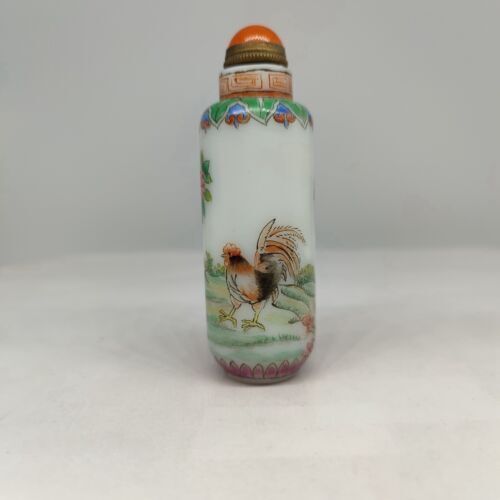 vintage chinese peking glass signed antique snuff bottle hand painted rooster