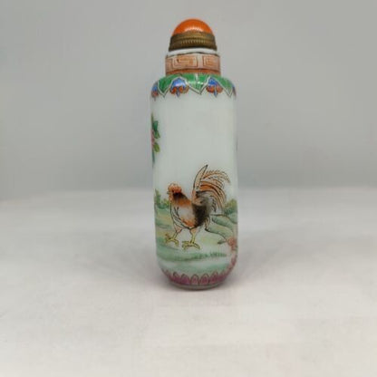 vintage chinese peking glass signed antique snuff bottle hand painted rooster