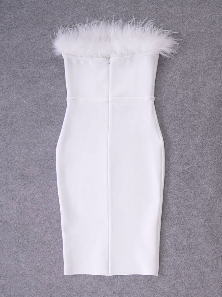 White Sexy Feathers Bandage Dresses For Women Pink Bodycon Dress Club