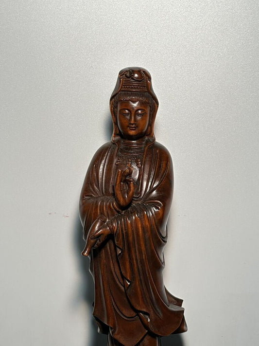 Vintage Wooden Carving Figure Guanyin Statue Wood Sculpture Buddha Home Decor