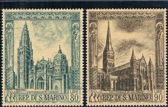 San Marino Post Stamp 1967 World Famous Cathedral Sculpture Complete Set 5 Piece
