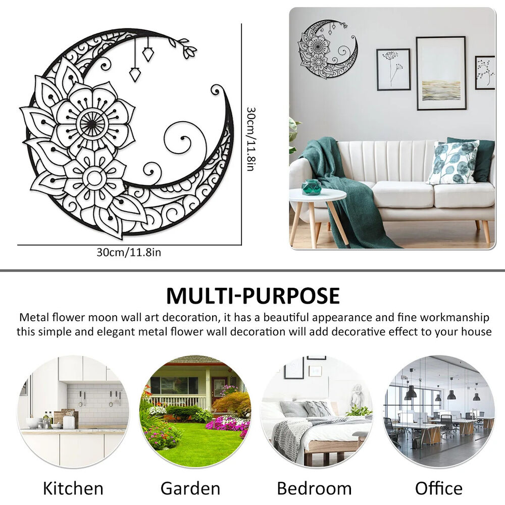 Mandala Flower Moon Wall Sign Decor 11.81inch Metal Wall Hanging Sign Unique