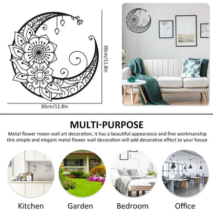 Mandala Flower Moon Wall Sign Decor 11.81inch Metal Wall Hanging Sign Unique