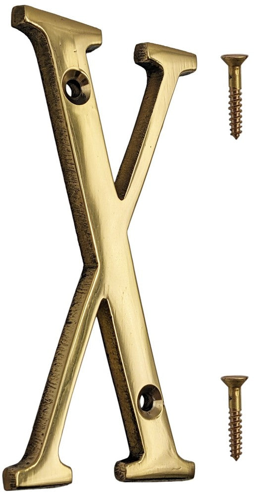 4-inch House Letter with Mounting Screws, Polished Brass, Shiny Gold Color