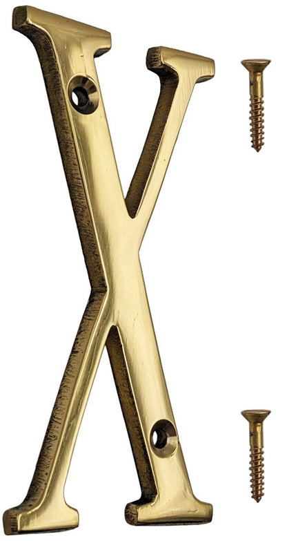 4-inch House Letter with Mounting Screws, Polished Brass, Shiny Gold Color