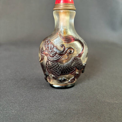 Vintage Chinese Carved Peking Glass Snuff Bottle Clean Dragon Figurines Loong