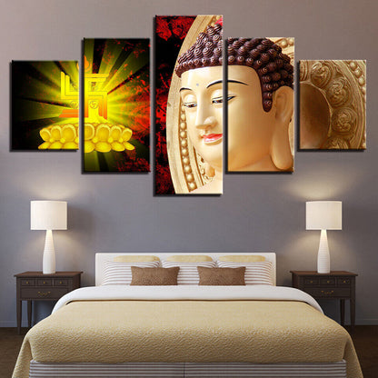 Buddha Face Portrait Buddhism Canvas Prints Painting Wall Art Home Decor 5PCS