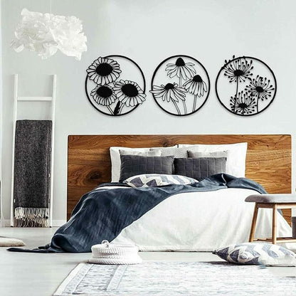 Flower Metal Wall Art, Metal Wall Sculpture, Round Flower Silhouette Wall Decor