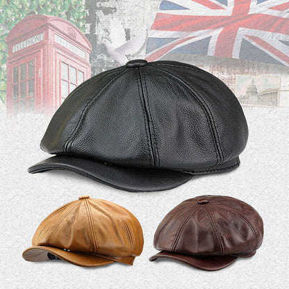 Men Real Leather Beret autumn Winter Hats Painter Newsboy Cap Vintage Style Hat