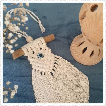 Wall Hanging Macrame Lucky Eye Glass Blue Turkish Pendant Handmade Decor 8x20cm