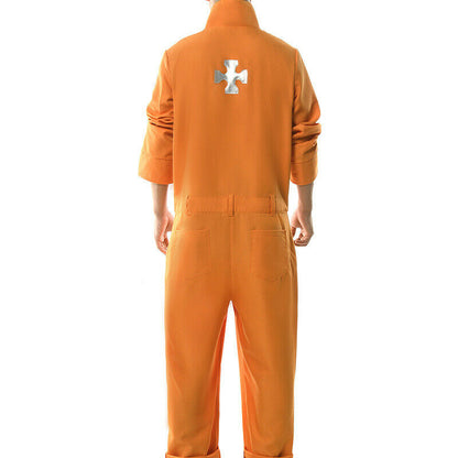 Fire Force Kusakabe Shinra Oubi Akitaru Cosplay Costume Orange Uniform Jumpsuit