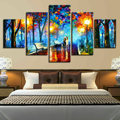 Abstract Rainy Night Park Walking Couple Canvas Print Painting Wall Art Decor 5P