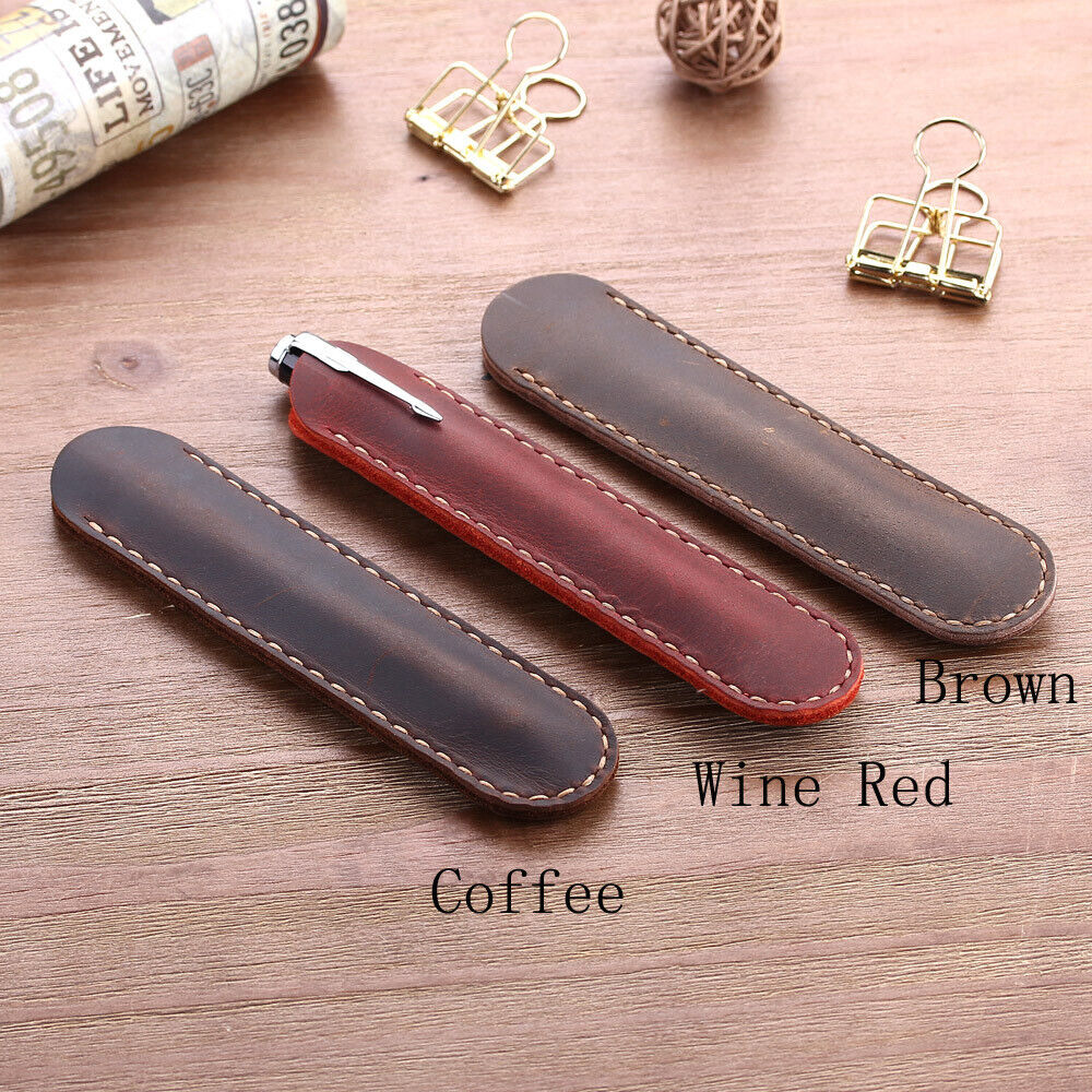 Handmade Cowhide Leather Bsuiness Single Pen Bag Vintage Pencil Case