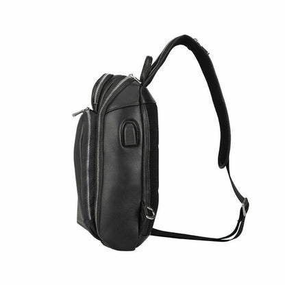 Men Real Leather USB Charging Sling Bag Chest Single Strap Backpack Shoulder Bag