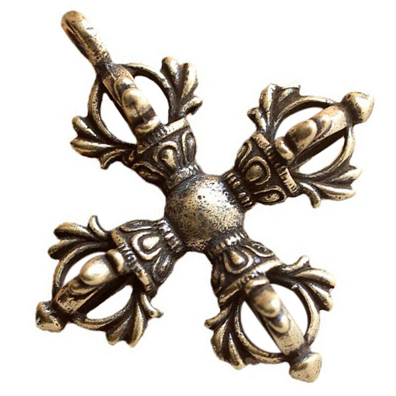 Vintage Brass Cross Vajra Diamond Pestle Key Chain Pendant Car Bag Ornaments