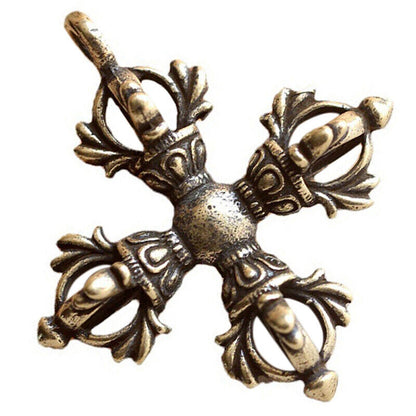 Vintage Brass Cross Vajra Diamond Pestle Key Chain Pendant Car Bag Ornaments