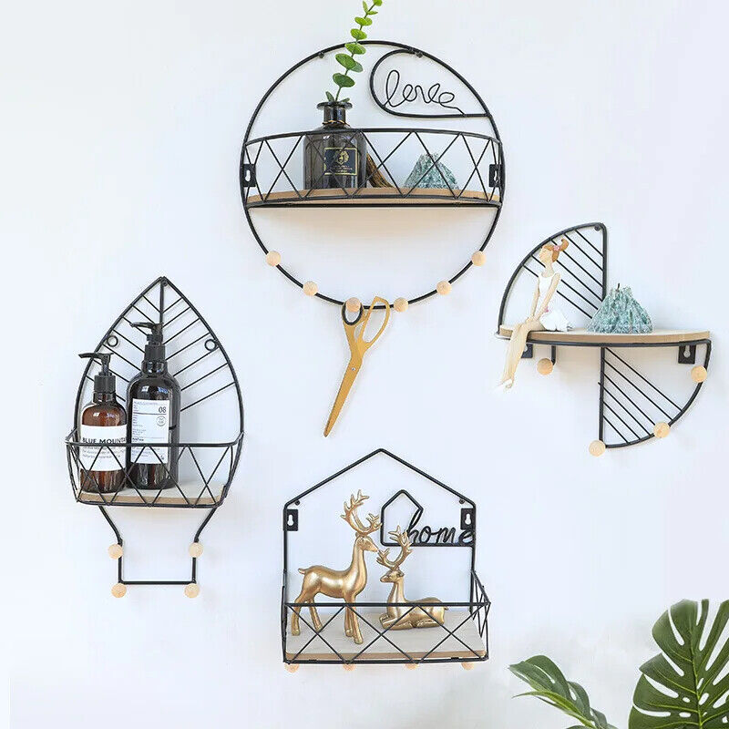 Wall Display Stands Iron+Wood Golden Home Hanging Decorations Storage Rack Hook