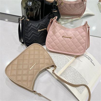 Women PU Leather Shoulder Bag Fashion Rhombic Embroidery Casual Zipper Handbags