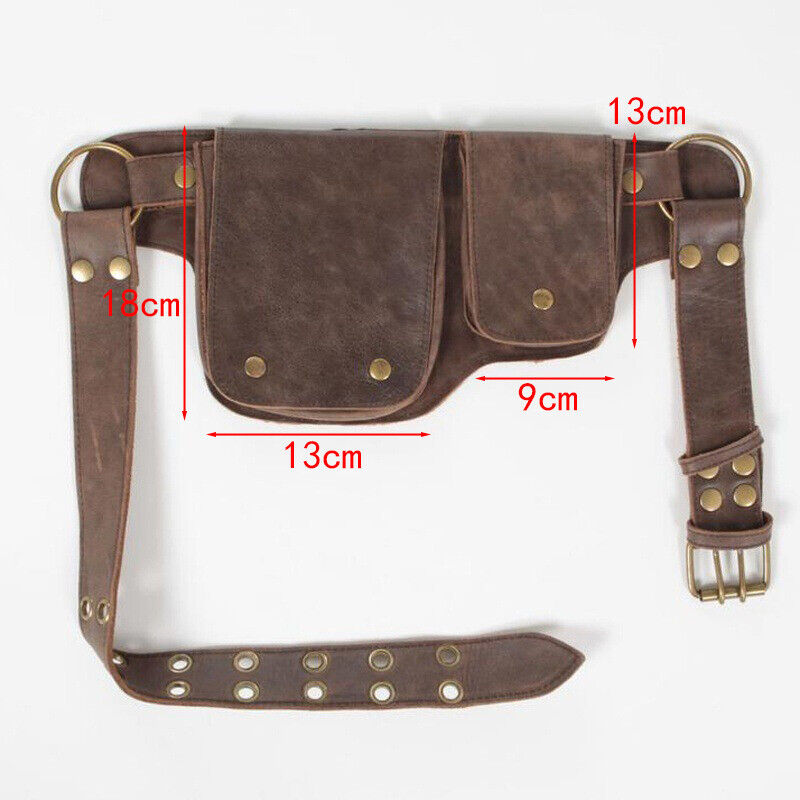 Men Women Medieval Steampunk Pu Leather Hip Belt Bag Pocket Waist Bag