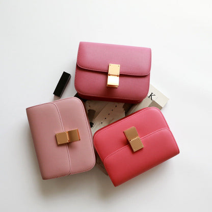 Real Leather Small Flap Box Square Clutch Shoulder Bag Purse Crossbody Trunk