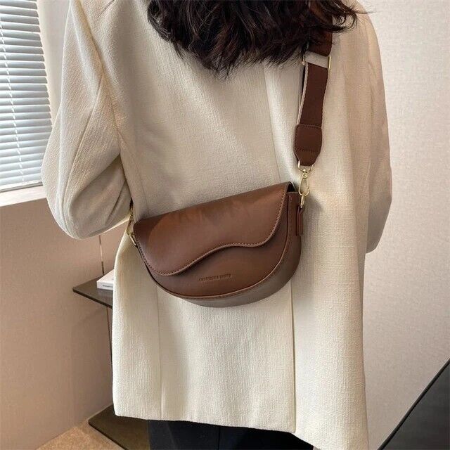 Women's Crossbody Handbag Wide Shoulder Strap PU Leather Underarm Bag Gift