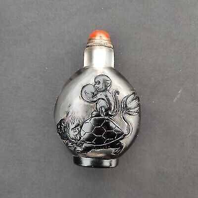 chinese carved snuff bottle glass clean snuffbox colored glaze snake turtle gift