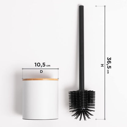 Stainless Steel Toilet Brush Silicone Head & Toilet Brush Holder in Wooden Optic