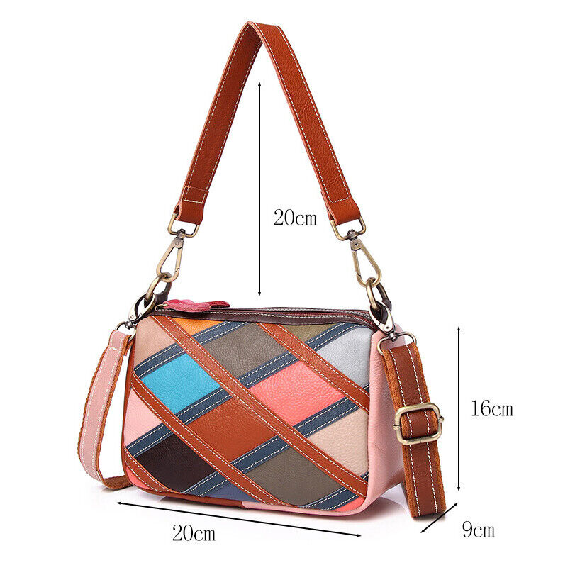 Real Leather Colorful (random) Patchwork Handbag Women's Tote Sling Shoulder Bag