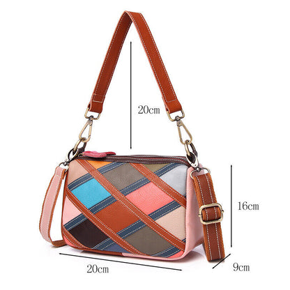 Real Leather Colorful (random) Patchwork Handbag Women's Tote Sling Shoulder Bag