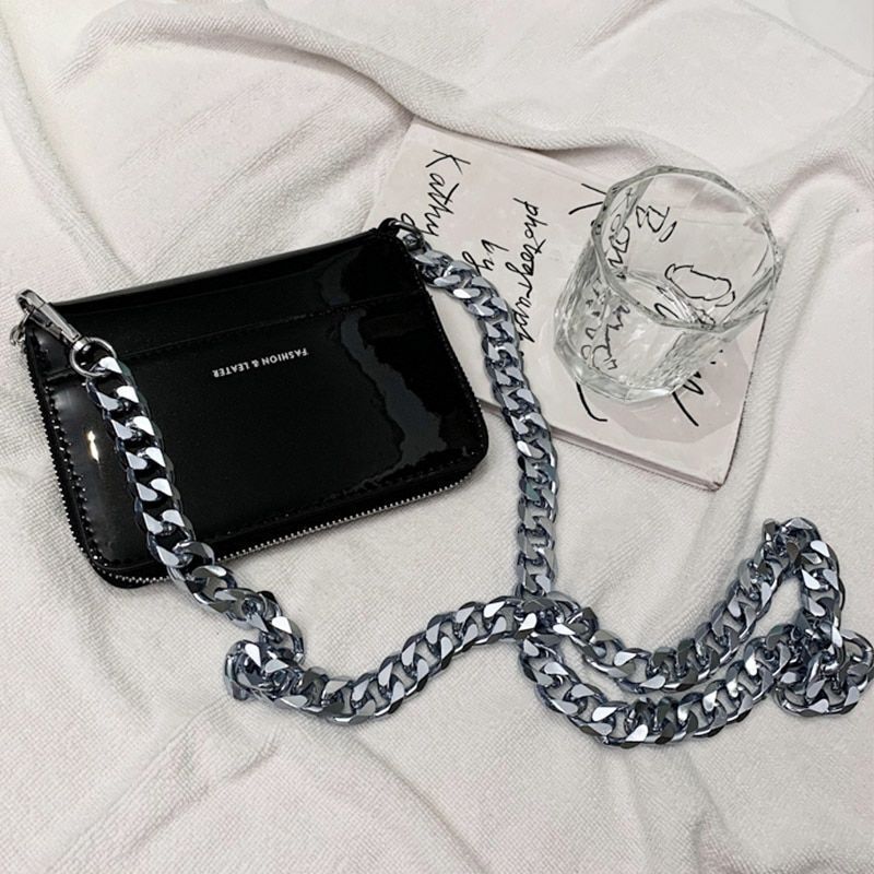 Thick Leather Crossbody Bag Metal Chain Shoulder Bag Wallet Mini Bag Coin Purse