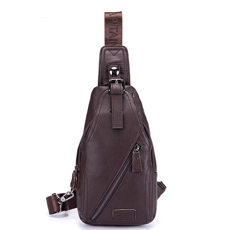 Men's Sling Backpack Genuine Leather Crossbody Bag Sling Shoulder Bag for Hiking