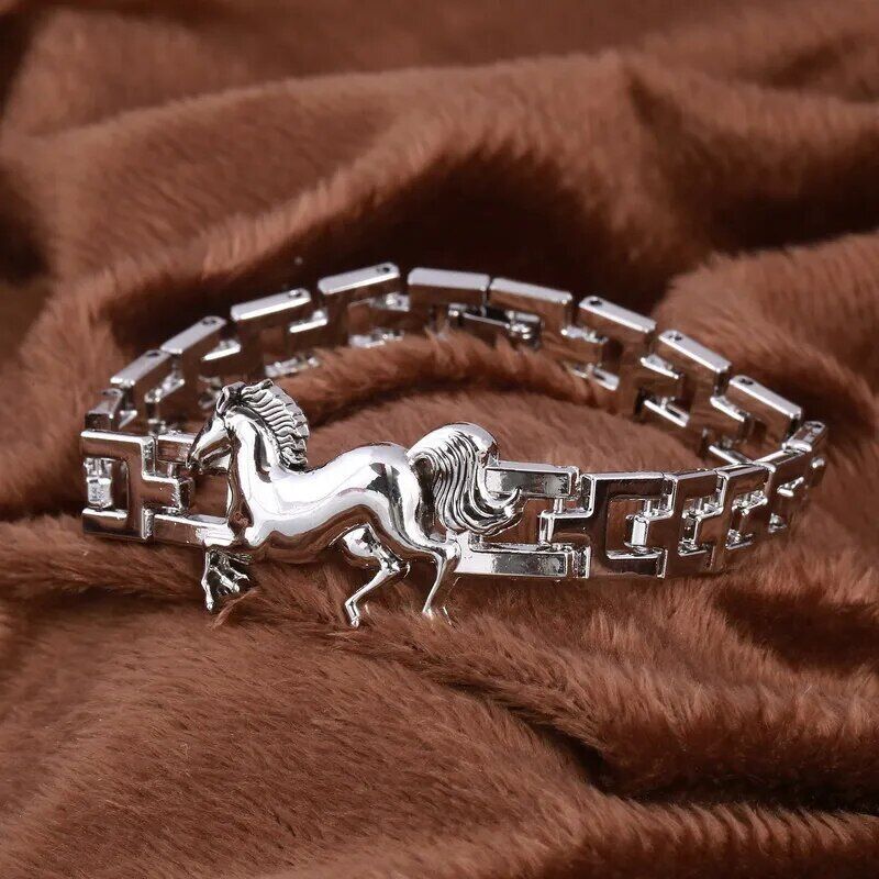 Silver Bracelets Horse Shape Stainless Steel Metal Bracelet Men Charms Bracelet