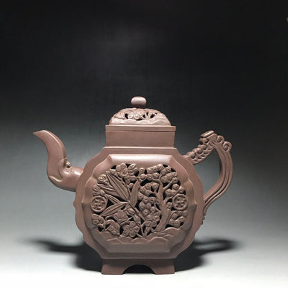 Chinese Yixing Zisha Clay Handmade Exquisite Teapot （镂空松竹梅 底款：如图）