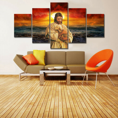 Jesus Holding Little Lamb 5 Pieces canvas Wall Art Print Picture Home Decor