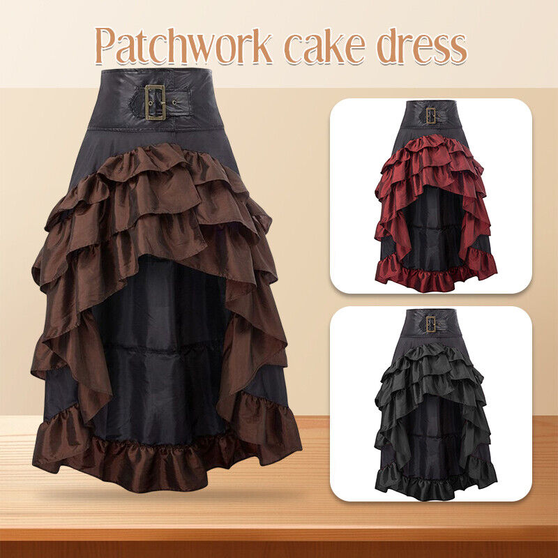 Womens Gothic Victorian Asymmetrical Ruffled Trim Vintage Steampunk Party Skirts