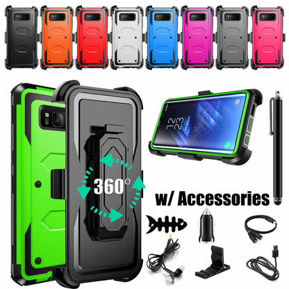 For Samsung Galaxy S8 Plus Rugged Phone Case Cover & Clip Holster + Accessories
