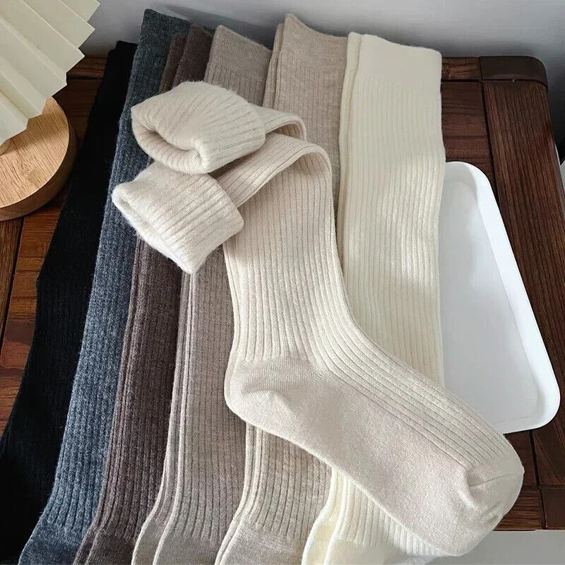 Women Long Socks 1-2 Pairs Wool Cashmere Stockings Girls Autumn Winter Warm Knee