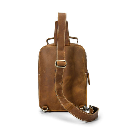 Men's Sling Backpack Crazy Horse Leather Large Capacity Chest Bag Crossbody Bag