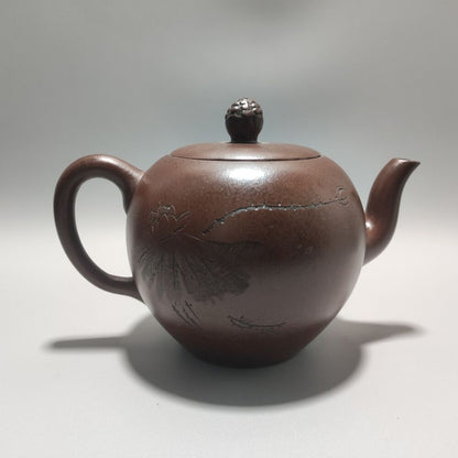 Vintage Chinese Yixing Purple Clay Teapot Zisha Ceremony Carving Guanyin Tea Set