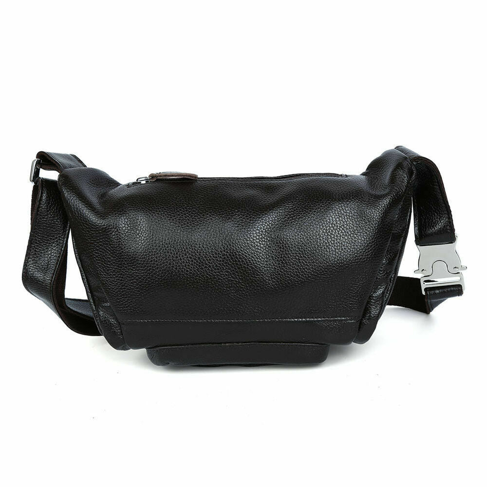Coffee Men Real Cow Leather Small Belt Bum Bag Waist Fanny Pack Sport Backpack