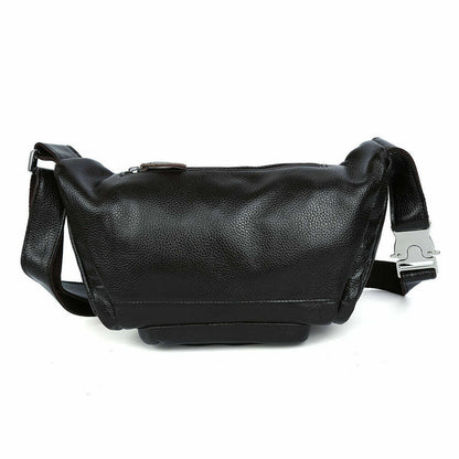 Coffee Men Real Cow Leather Small Belt Bum Bag Waist Fanny Pack Sport Backpack