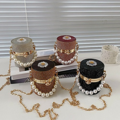 Women Crossbody Bags Metal Chain Diamond Lipstick Pouch Women Shoulder Bag