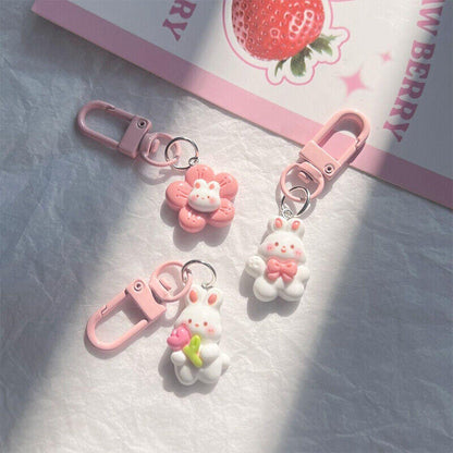 Rabbit Cute Keychain Bunny Carrots Car Bag Pendant Women Girls Tulip Keyring