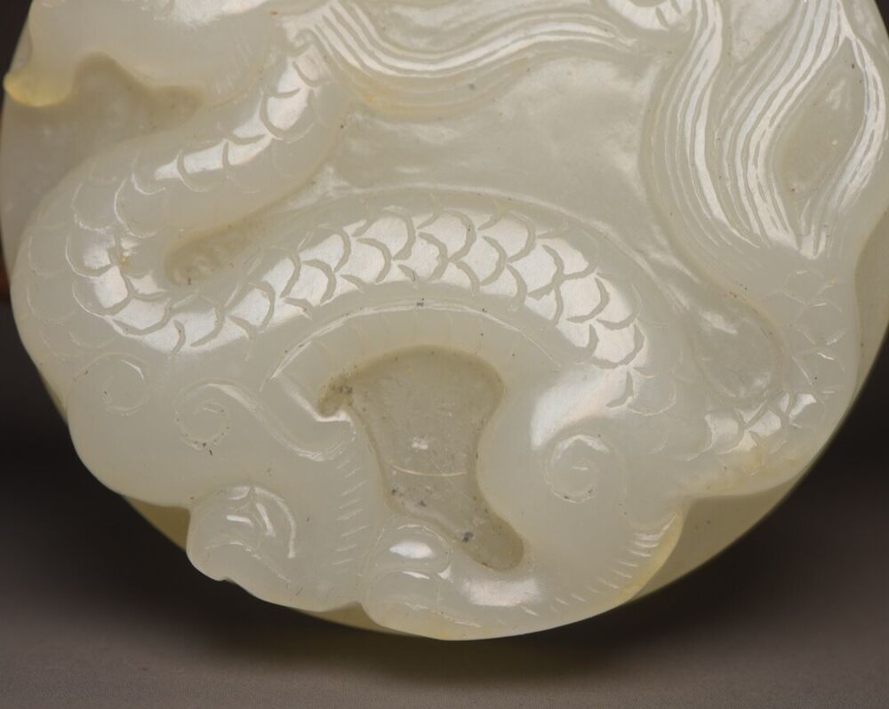 Top Chinese Natural Hetian White Jade Carved Dragon Phoenix Statue Lucky Pendant