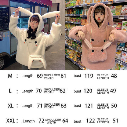 Women Girl Japanese Kawaii Hoodie +Bag Thicken Sherpa Sweatshirt Jumper Harajuku