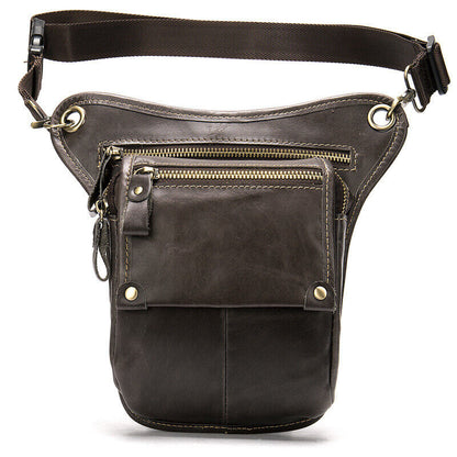 Motorcycle Outdoor Genuine Leather Drop Leg Bag Tactical Thigh Waist Fanny Pack