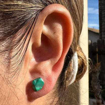 Malachite Stud Earrings Uncut Natural Gemstones Hypoallergenic Made in USA Gift