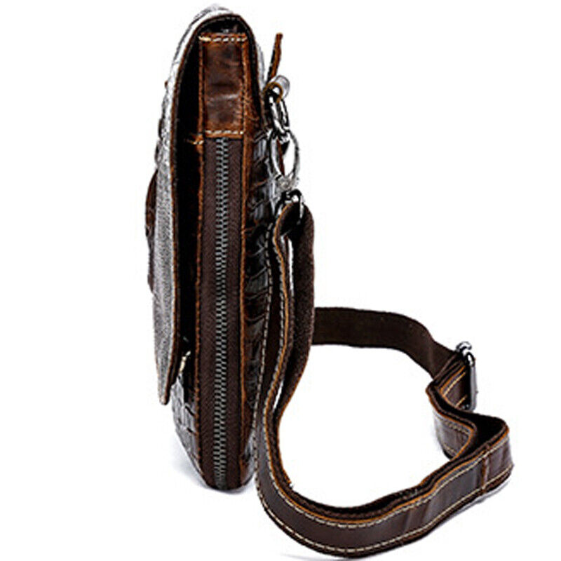 Men's Genuine Leather Crocodile Embossed Small Messenger Shoulder Bags WaistPack