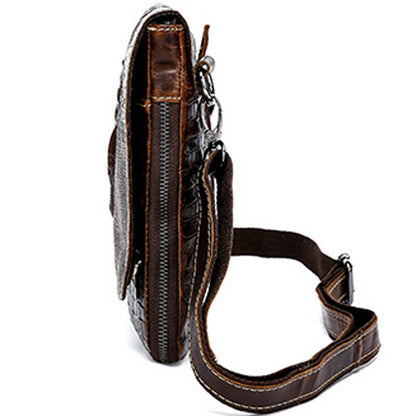 Men's Genuine Leather Crocodile Embossed Small Messenger Shoulder Bags WaistPack