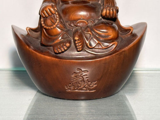 Collection Chine Boxwood Carved Laughing Buddha Statue Sculpture Home Decor Art